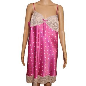 Morgan Taylor Nightgown Sleepwear Intimate Polka Dot Pink Lace Womens Size Large